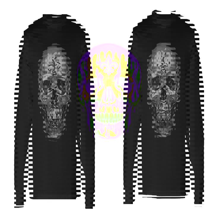 マルディグラ ドリップドリング スカル カーニバル 火曜日 パーティー テーマ 新品 長袖Tシャツ