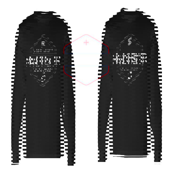 マンチェスター イギリス イギリス 地図フラグ グラフィック 長袖Tシャツ