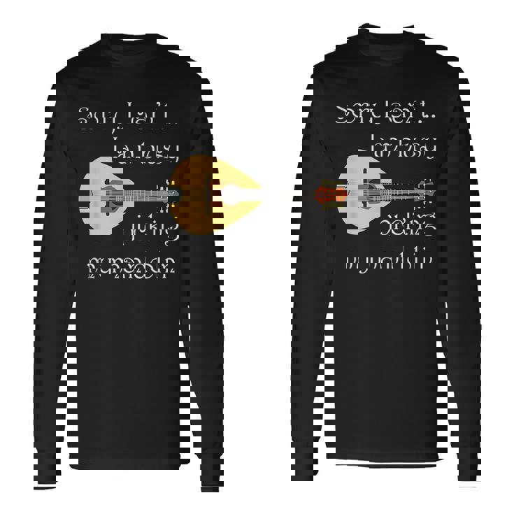 マンドリンピッキング ミュージシャン 音符 フォークミュージック 長袖Tシャツ