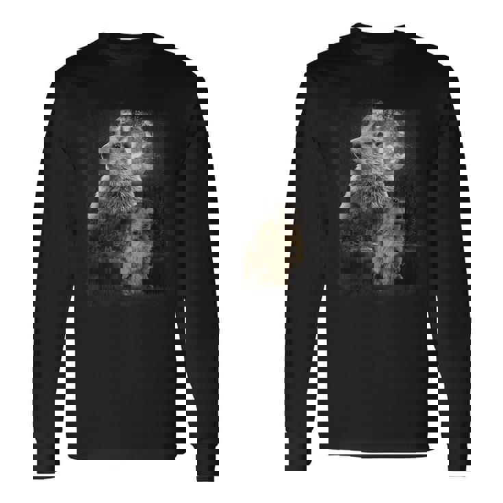 マーモット イラスト ムーン マーモット げっ歯類 マンケイ 長袖Tシャツ