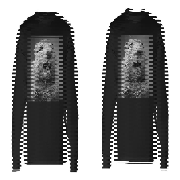 マーモットは生意気に笑う、面白いマーモット 長袖Tシャツ ギフトのアイデア
