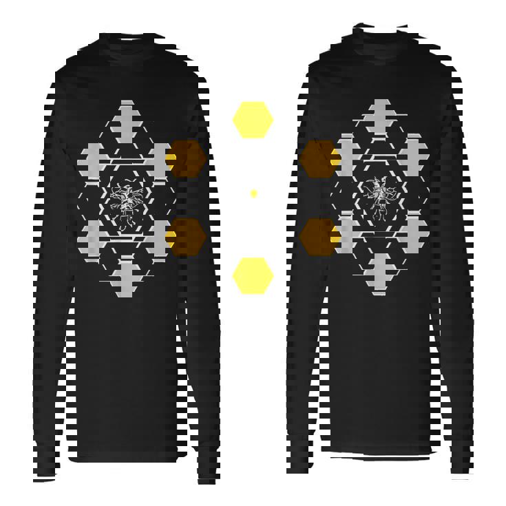 ミツバチユーモア六角形ナチュラルスタイル 長袖Tシャツ