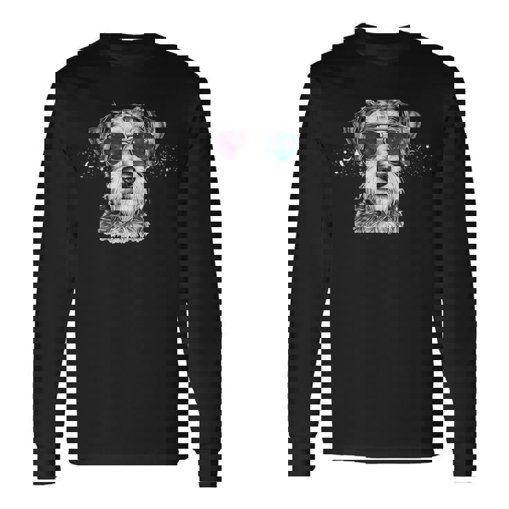 ミニチュア シュナウザー 銀河 サングラス 宇宙 犬好き 長袖Tシャツ