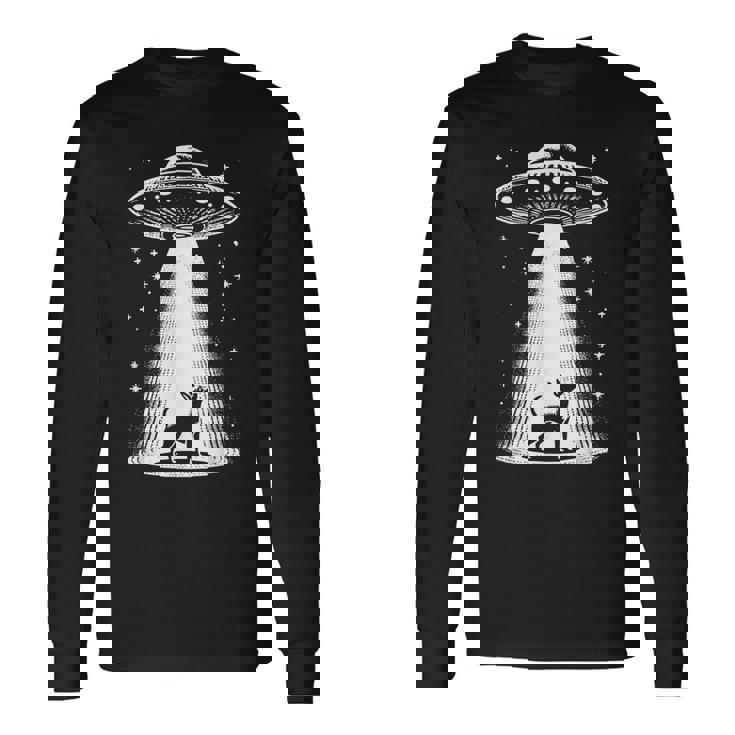 ミニチュアピンシャーママパパ犬-面白いエイリアンufo 長袖Tシャツ