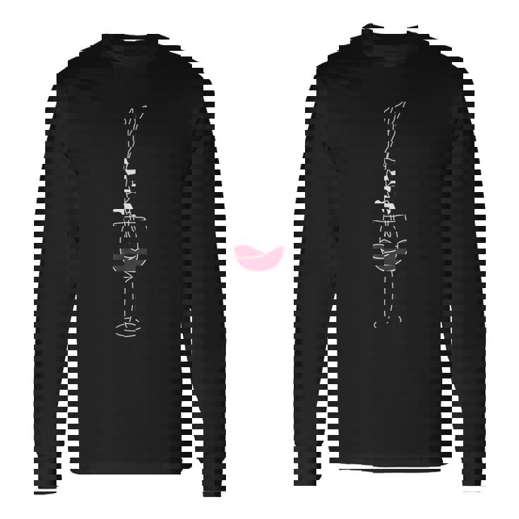 ミニマリズム ワインヘッド ジャンプ イラスト ヴィノ ギフトアイデア 長袖Tシャツ