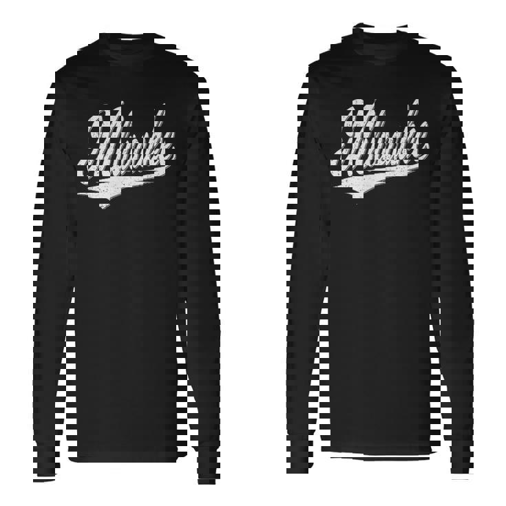 ミルウォーキー ウィスコンシン バーシティ スクリプト ヴィンテージ スポーツスタイル 長袖Tシャツ