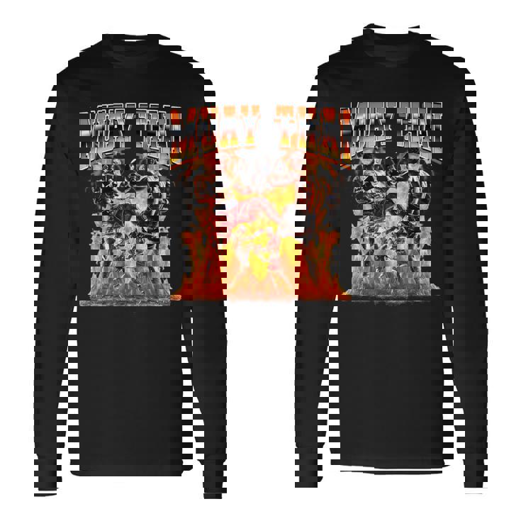 ムエタイタイボクシングフレーム90年代ブーツレッグスタイル 長袖Tシャツ ギフトのアイデア