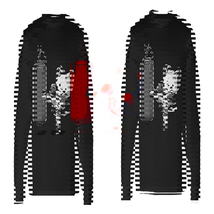 ムエタイ猫、キックボクシング 長袖Tシャツ