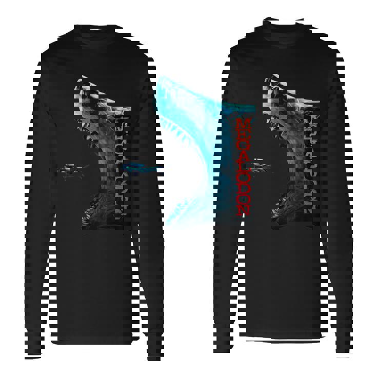 メガロドン モチーフ 原始のサメ サメ 鮫 略奪的な魚 背びれ メガロドン 長袖Tシャツ