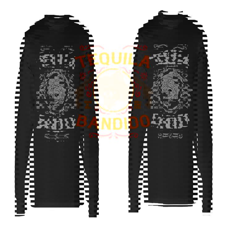 メキシカンスカル テキーラ バンディト クール スケルトン チャロ ギフトアイデア 長袖Tシャツ