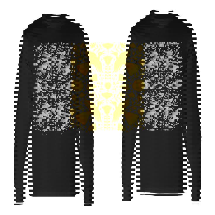 メキシカンテナンゴスのメキシカンゴールド刺繍プリント。 長袖Tシャツ