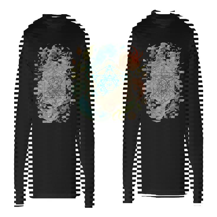 メタトロンキューブと自然の要素 火、土、水、風 長袖Tシャツ