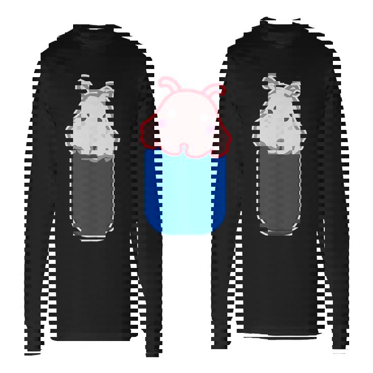 メンダコ（いん ざ ポケット）ワンポイント 胸【どうぶつフレンズ】ゆるくて かわいい 動物 グッズ イラスト 面白い 長袖Tシャツ