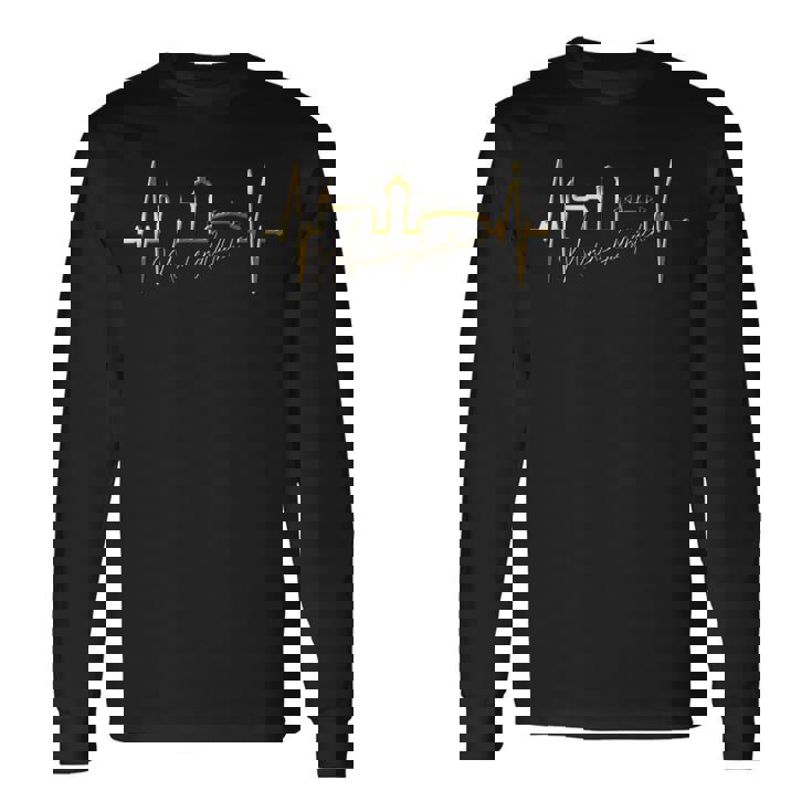 メンヒェングラートバッハのスカイライン ハートビート ドイツ大好きi Love Mönchengladbach 長袖tシャツ 長袖Tシャツ