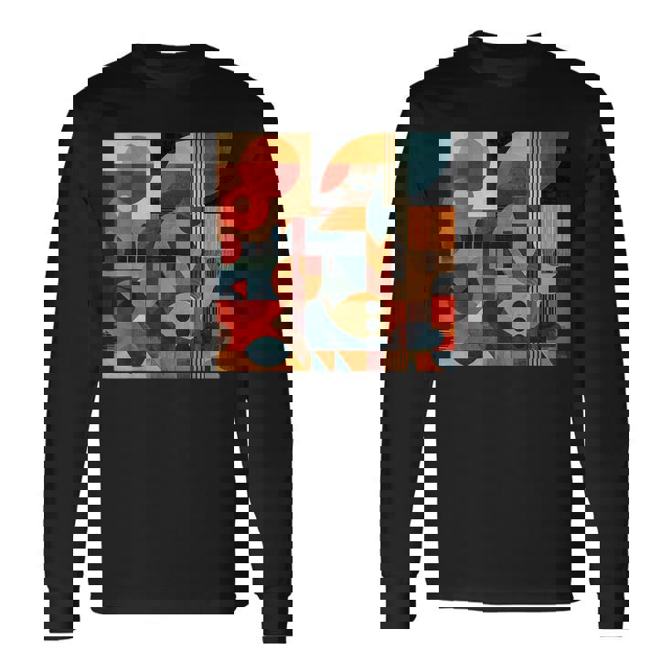 モダン 抽象 パターン ボーホー 抽象 幾何学 長袖Tシャツ