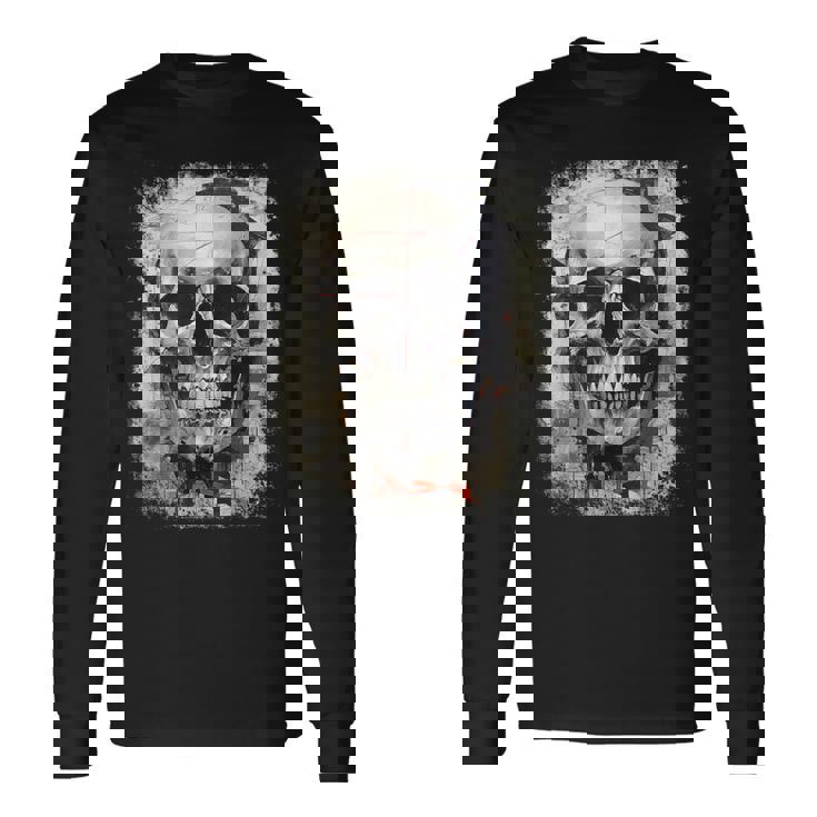 モダンなヒップホップ、レトロ、ヴィンテージ、エッジの効いた Y2k Hip Hop アーバン ストリートウェア、スカル 長袖Tシャツ