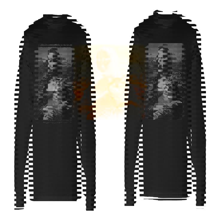 モナリザ 犬と一緒に 面白い 柴犬 アート 絵画 長袖Tシャツ