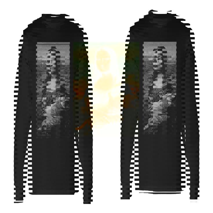 モナリザとオレンジ猫 面白いアートペインティング 長袖Tシャツ