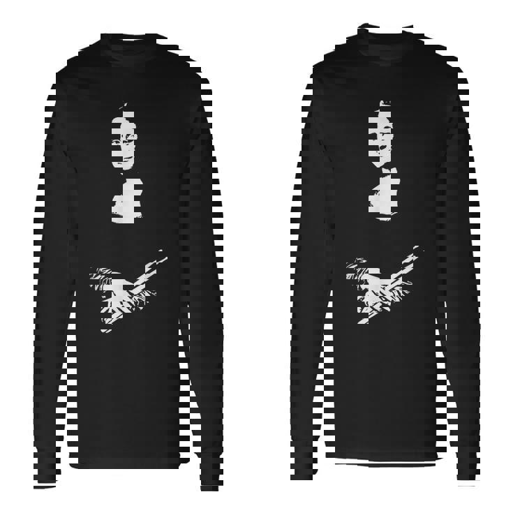 モナリザをドラムスティックで叩くドラマー 長袖Tシャツ