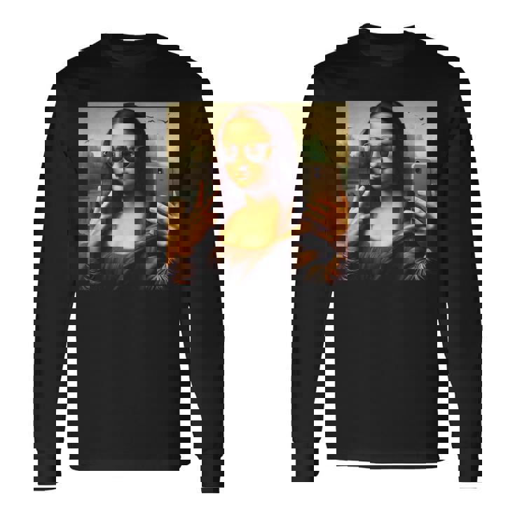 モナリザ・サングラスとセルフィー 長袖Tシャツ