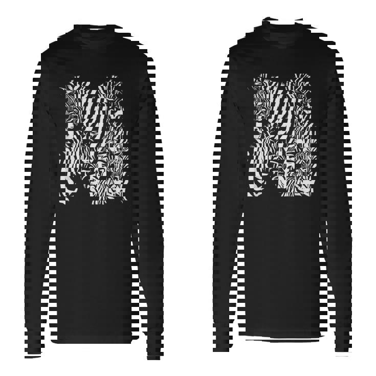 モノクロゼブラ柄アフリカサファリ動物野生生物 長袖Tシャツ