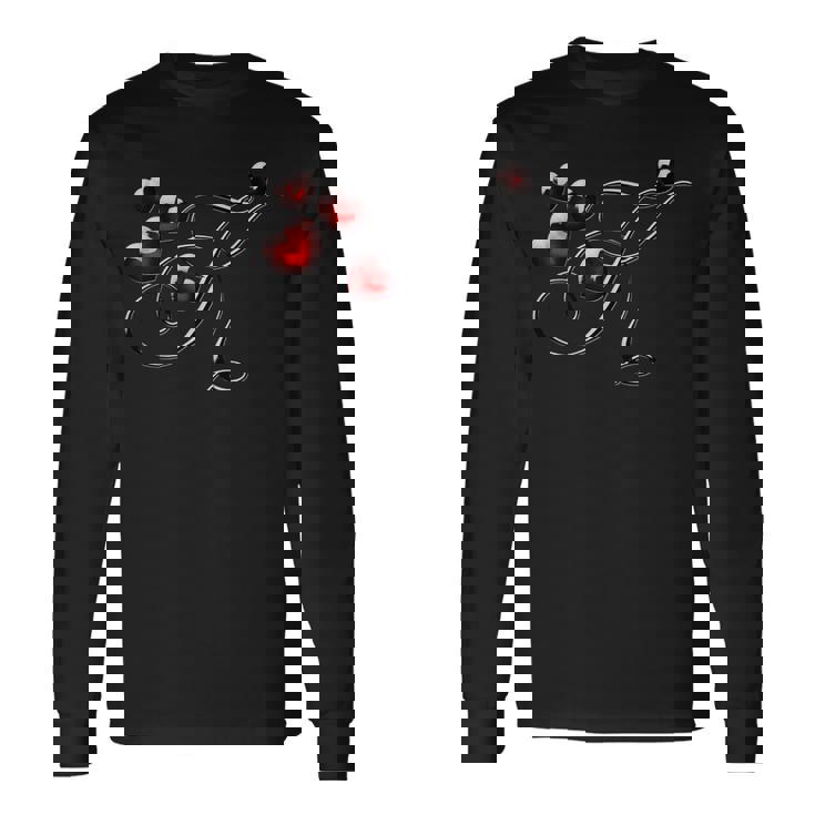 モノグラム イニシャル文字 K ラブ ハート 長袖Tシャツ