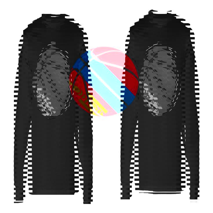 モンゴルの国旗が付いたバスケットボールボール 長袖Tシャツ ギフトのアイデア