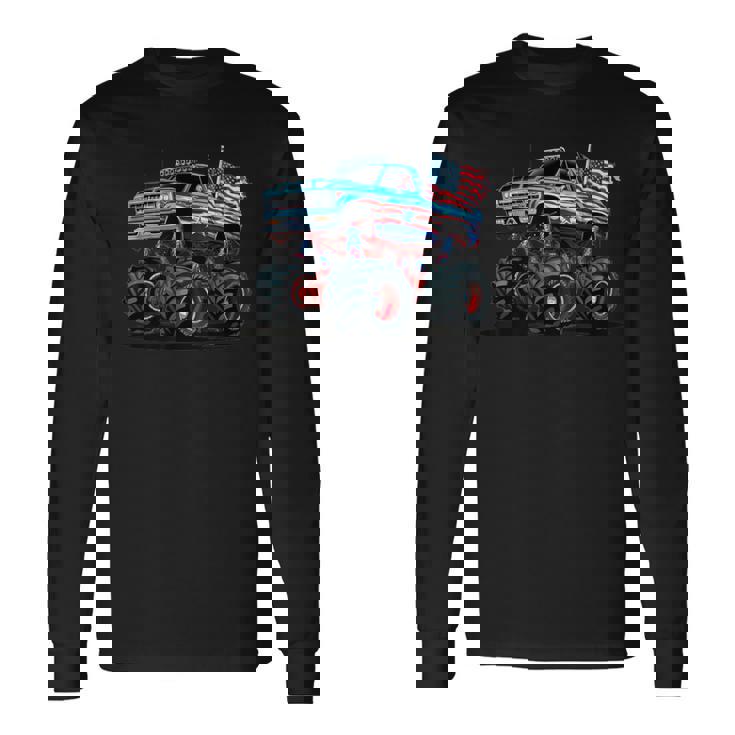 モンスタートラック 幼児用 キッズ アメリカ国旗 モンスタートラック 長袖Tシャツ