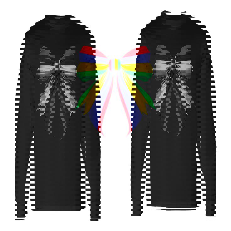 モーリシャス国旗 モーリシャスのプライド コケットリボン 長袖Tシャツ