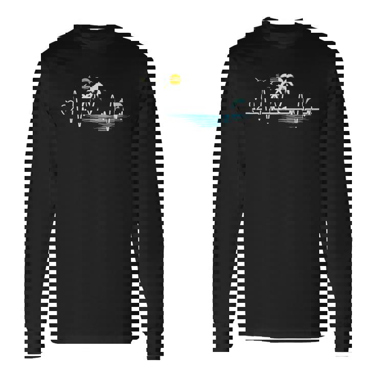 ヤシの木 ビーチ ハートビート トロピカル サンセット 夏 バケー 長袖Tシャツ
