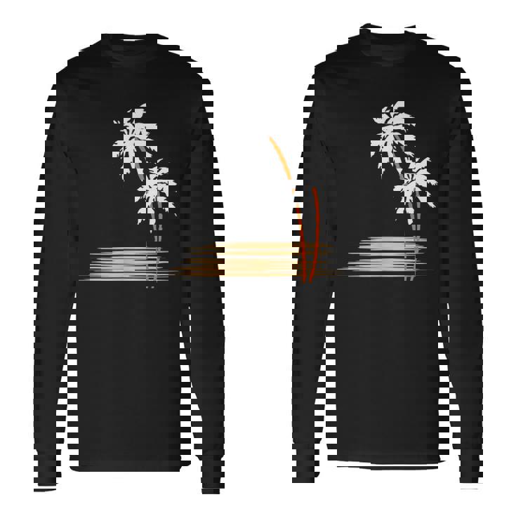 ヤシの木 夏 カラフル 胸 プリント ホリデー 長袖Tシャツ