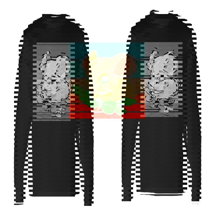 ヤマネ かわいい緑の葉 大きな目 愛らしい甘い動物 長袖Tシャツ ギフトのアイデア