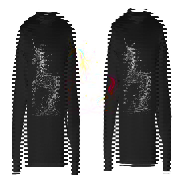 ユニコーン 虹 動物 モチーフ アートワーク ユニコーン 長袖Tシャツ