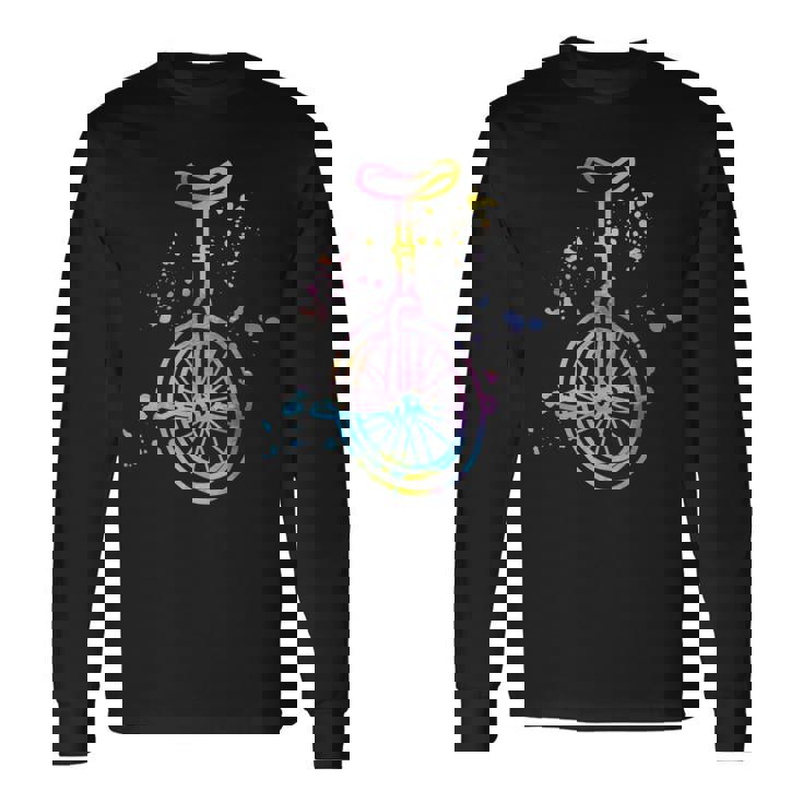 ユニサイクリスト 一輪車 ユニサイクリスト ユニサイクリスト カラースプラッシュ 一輪車 長袖Tシャツ ギフトのアイデア