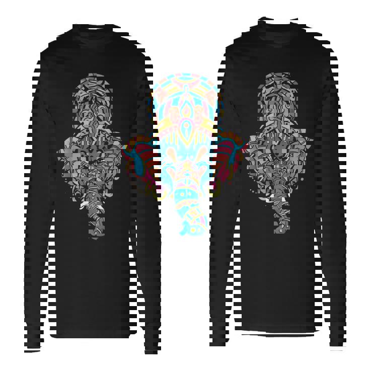 ヨガスピリチュアルヒンドゥー教象神ガネーシャ瞑想 長袖Tシャツ