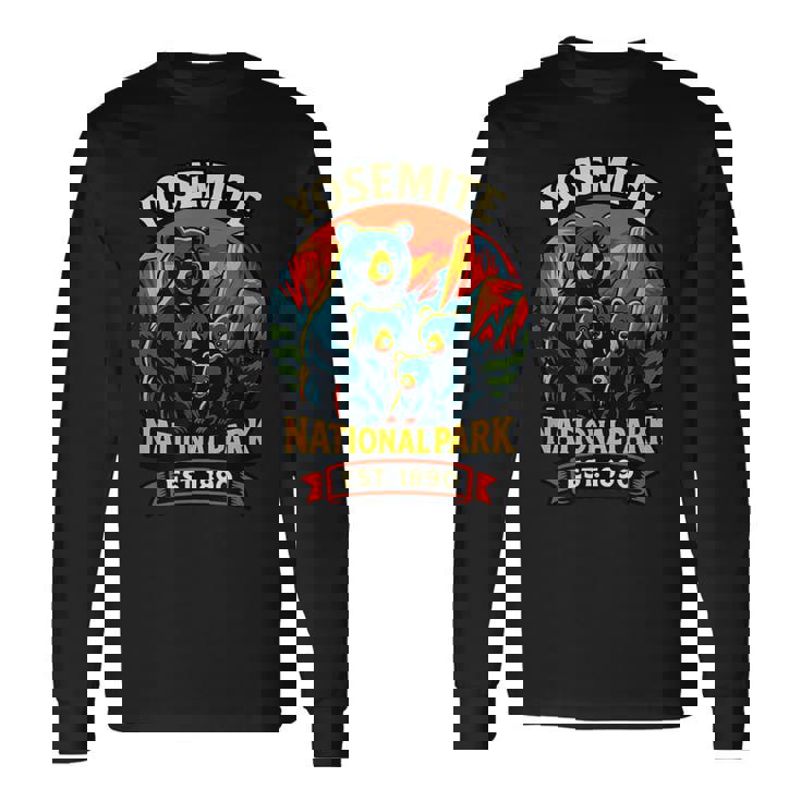 ヨセミテ国立公園 クマの家族 Est 1890 サンセットアート 長袖Tシャツ