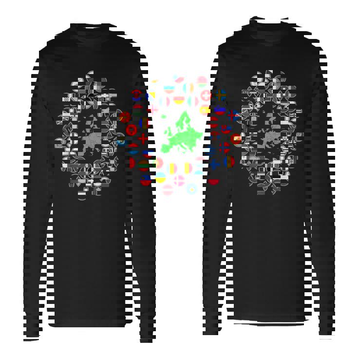ヨーロッパ、ヨーロッパの旗、欧州連合の旗、ヨーロッパ地図。 長袖Tシャツ