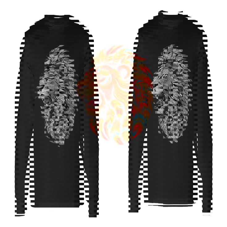 ライオン インディアン 部族 アート ネイティブアメリカン 長袖Tシャツ