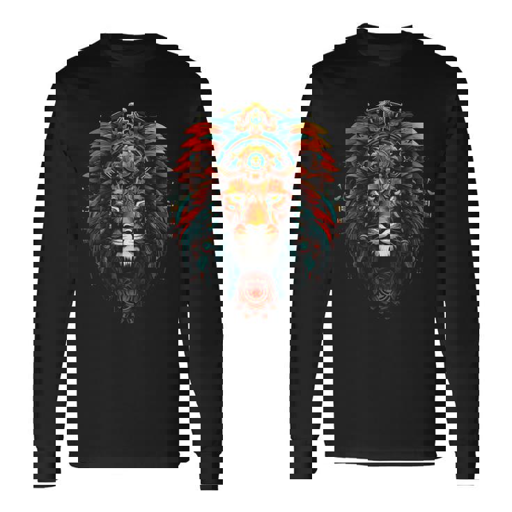 ライオン 動物 動物園 アート ライオン 長袖Tシャツ