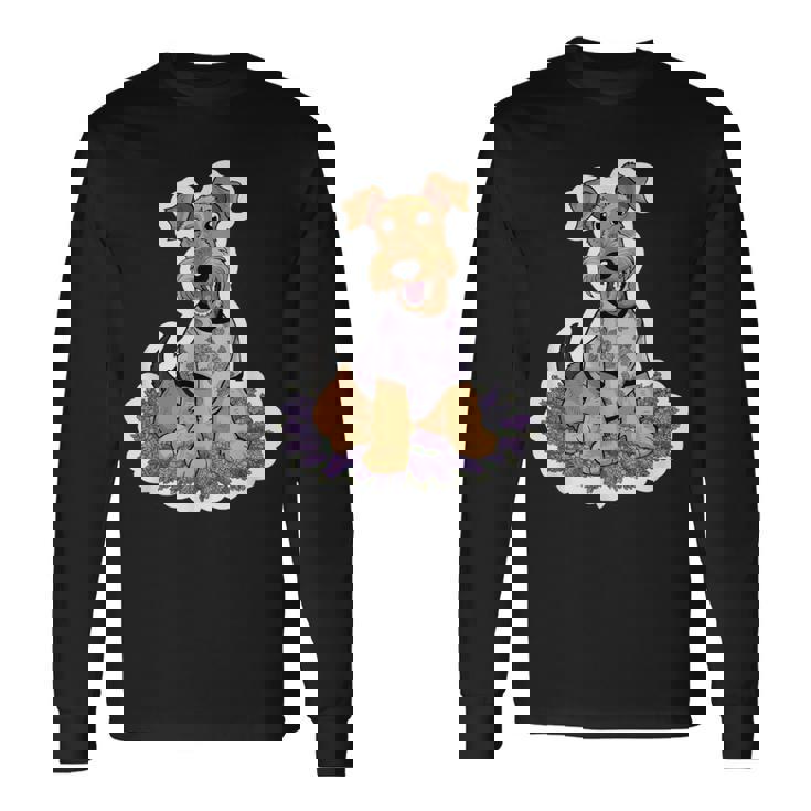 ライラックのエアデール テリア 長袖Tシャツ