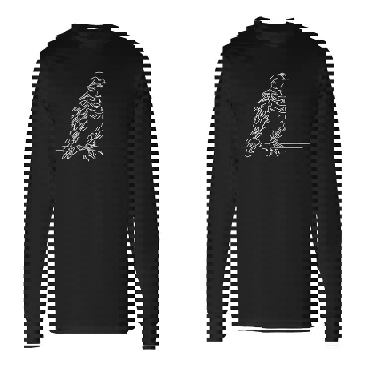ラインアート 鳥・鳥類学者 ライチョウ 長袖Tシャツ