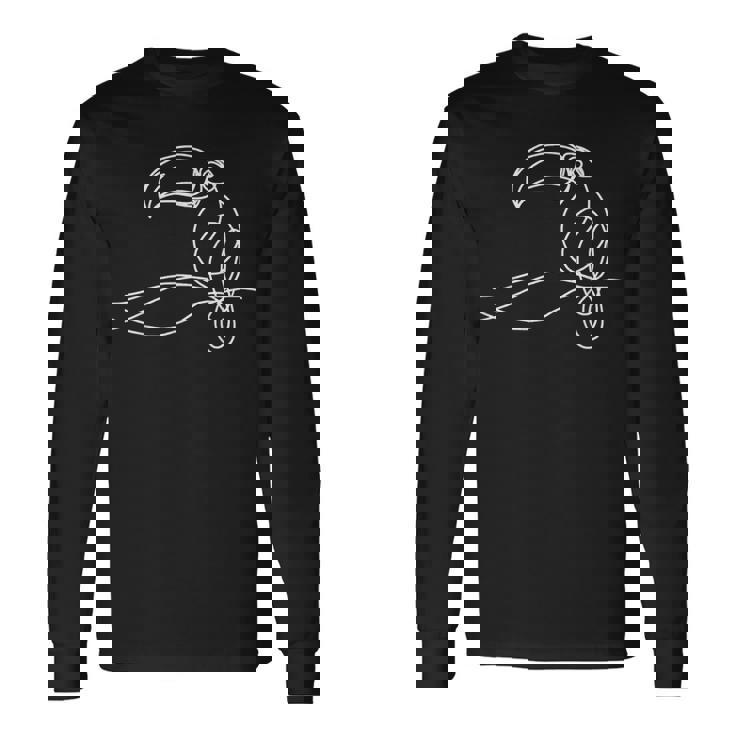 ラインアート 鳥類学者オオハシ 長袖Tシャツ