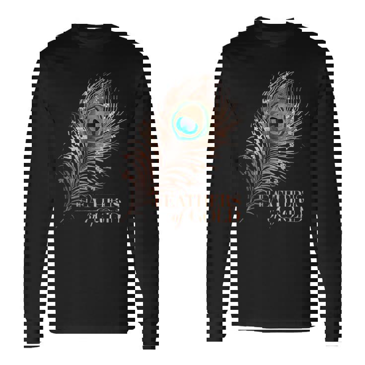 ラグジュアリーボタニカルフラワー ローズゴールド 孔雀 ゴールドの羽 長袖Tシャツ