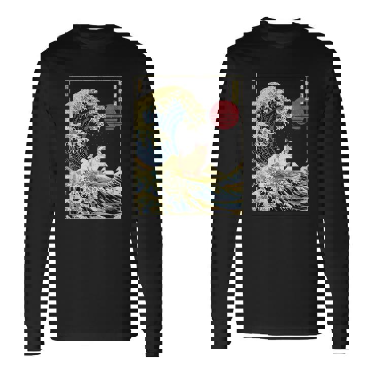 ラグドール 猫 神奈川 波 面白い サーフ 動物 長袖Tシャツ