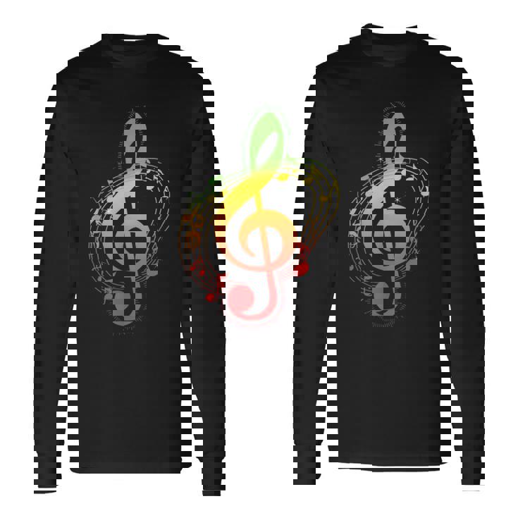 ラスタカラー音符、ジャマイカ風音楽、レゲエ 長袖Tシャツ