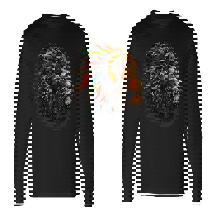 ラスタファリアン・ルーツ ギター ヒッピー ラスタ レゲエ ライオン ラスタファリ 長袖Tシャツ