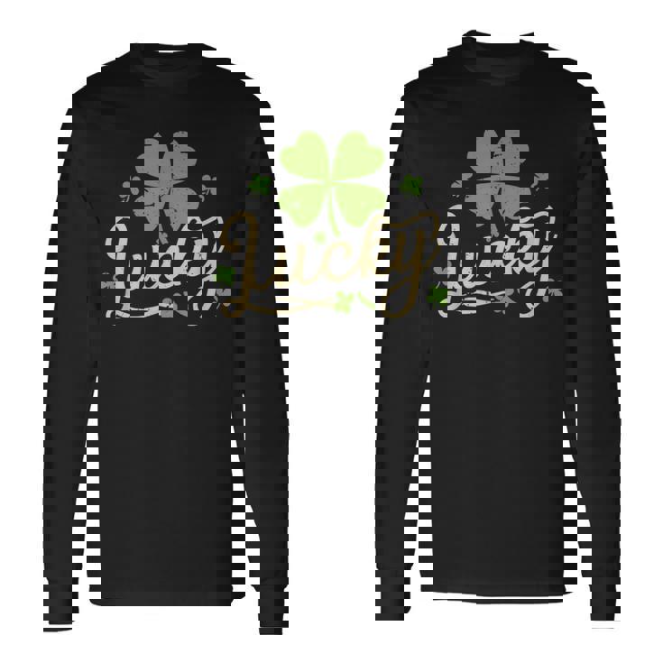 ラッキーシャムロック 四つ葉のクローバー 聖パトリックの日 長袖Tシャツ