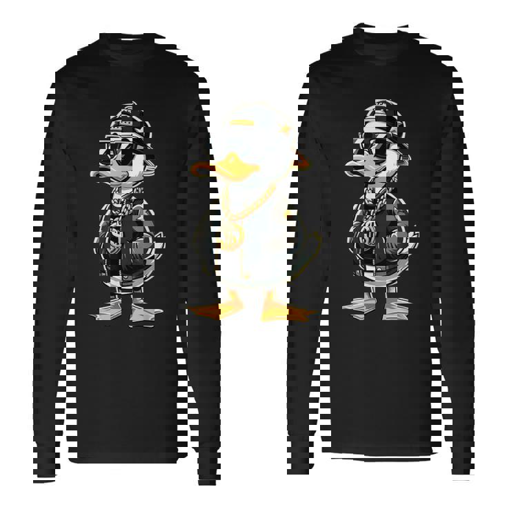 ラッパー スタイルの黄色いアヒルの子 ヒップホップ アヒルの子 長袖Tシャツ