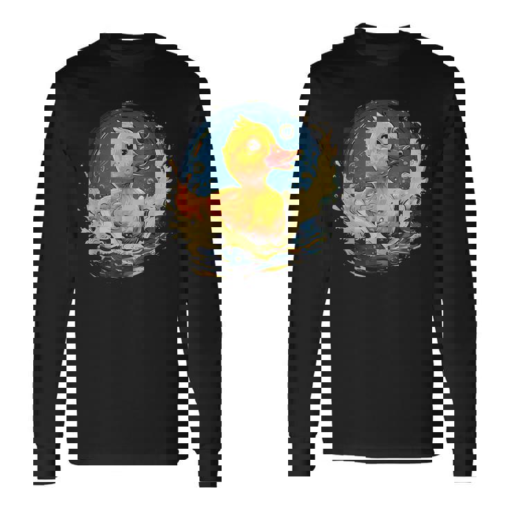 ラバーアヒル 水泳 お絵かき 水彩 ゴム ア 長袖Tシャツ