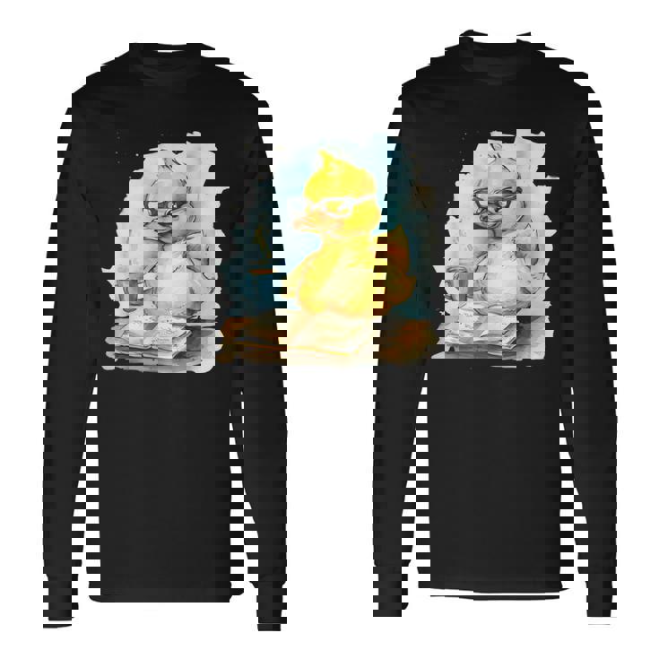 ラバーダックリーダー コーヒー愛好家 読書本 ラバーダッキー 長袖Tシャツ